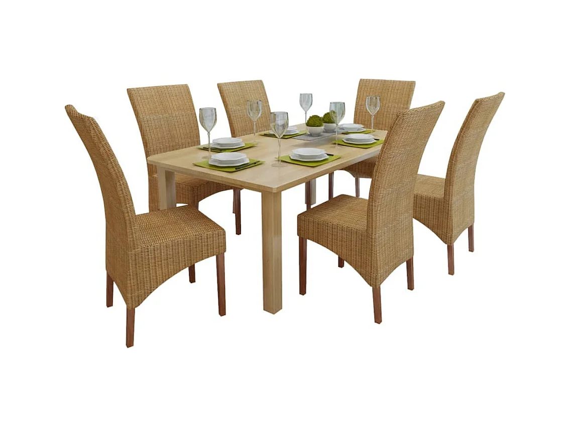 Chaises à manger lot de 6 marron rotin naturel
