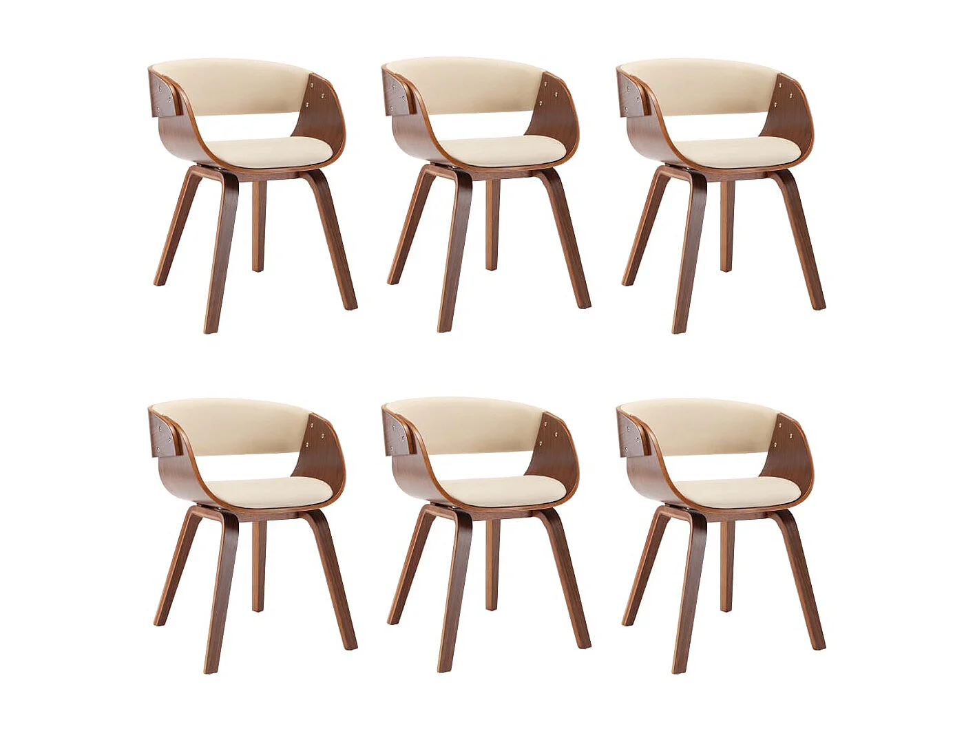 Eetkamerstoelen 6 st gebogen hout en kunstleer crème