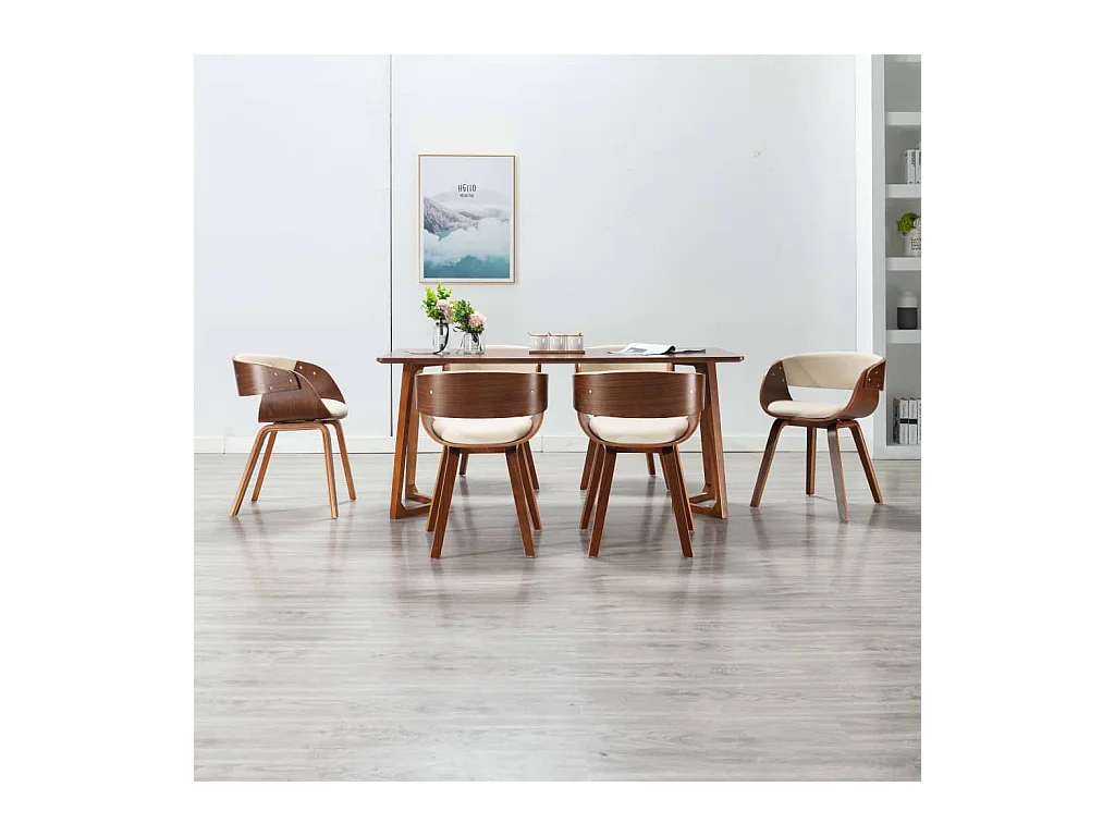 Chaises à manger lot de 6 crème bois courbé et similicuir
