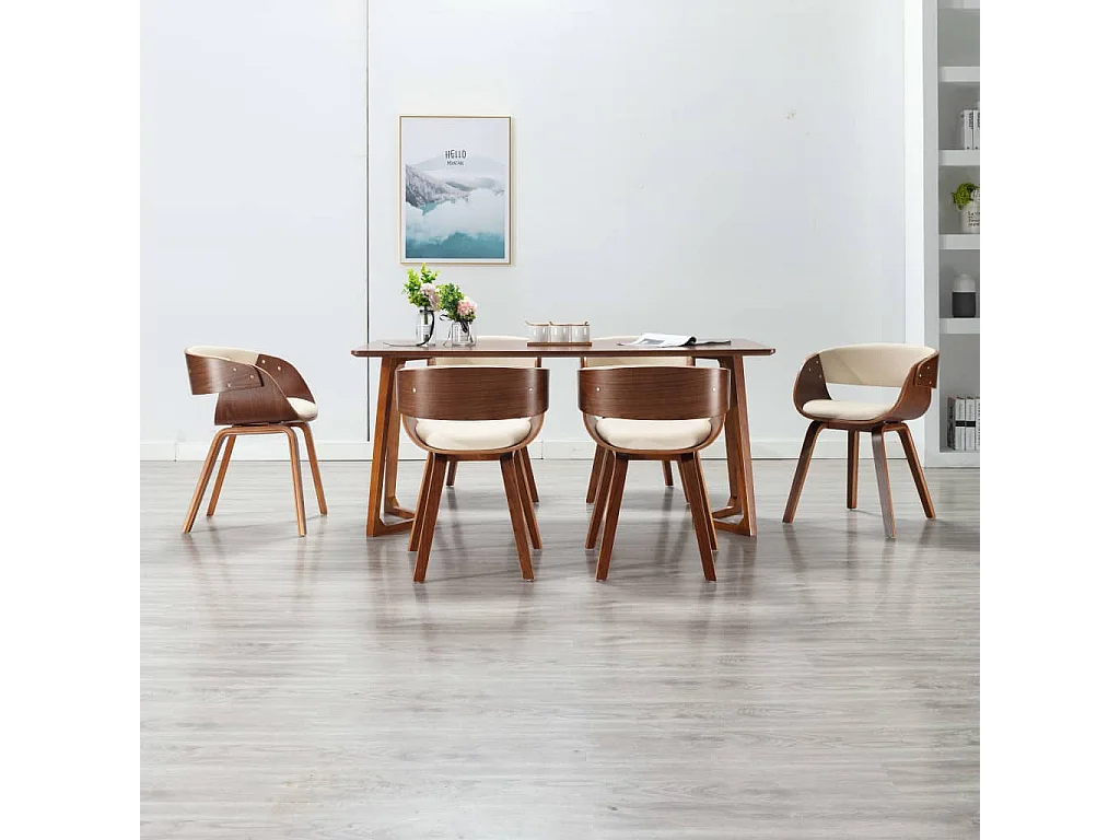 Chaises à manger lot de 6 crème bois courbé et similicuir