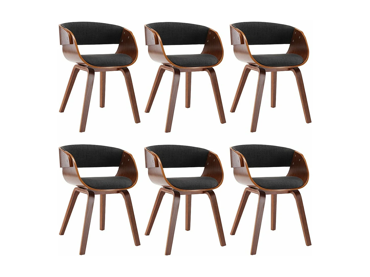 Eetkamerstoelen 6 st gebogen hout en stof grijs