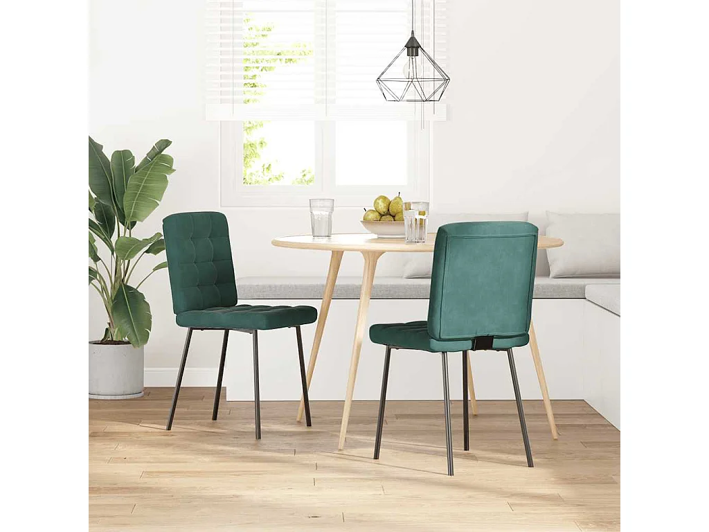 Chaises à manger lot de 2 Vert foncé Velours