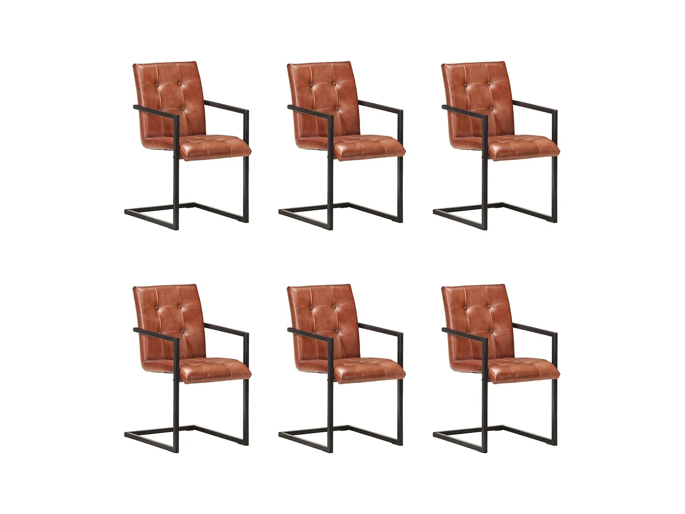 Chaises à manger cantilever lot de 6 marron cuir véritable