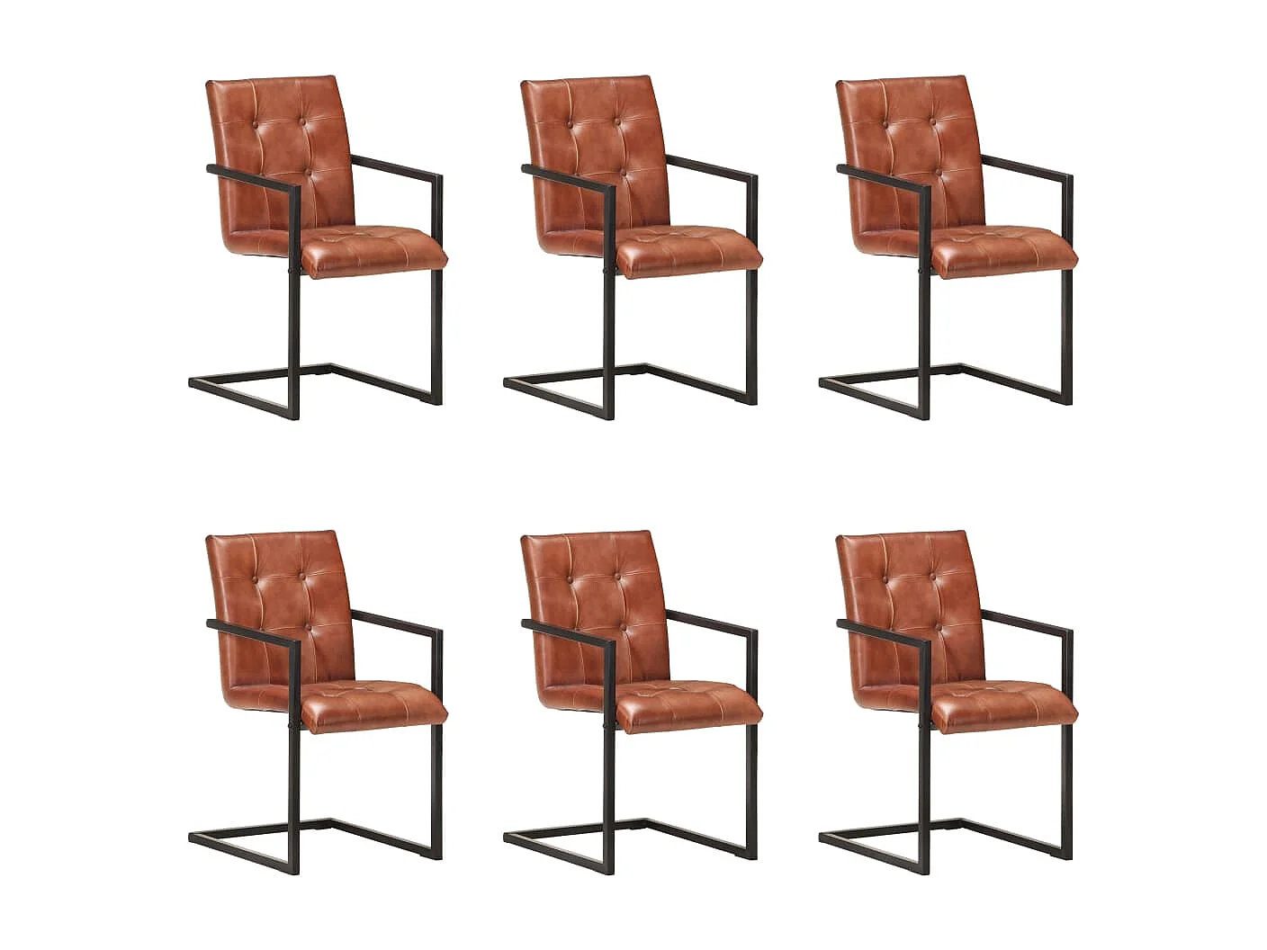 Chaises à manger cantilever lot de 6 marron cuir véritable