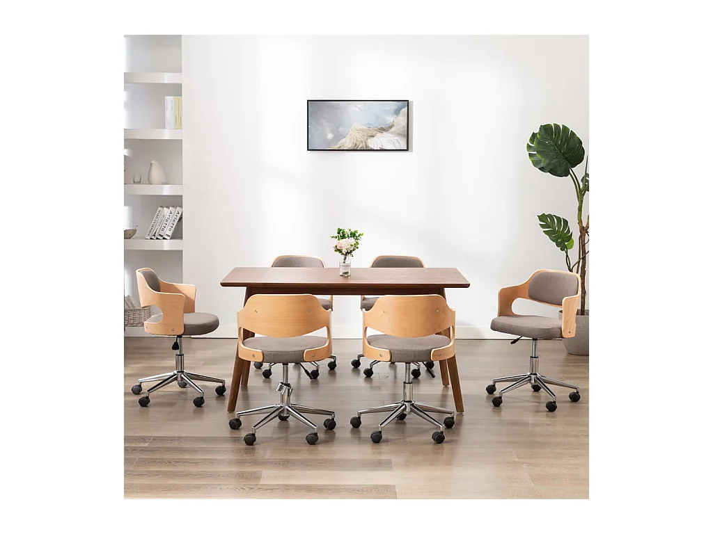 Chaises pivotantes à manger lot de 6 taupe bois courbé et tissu