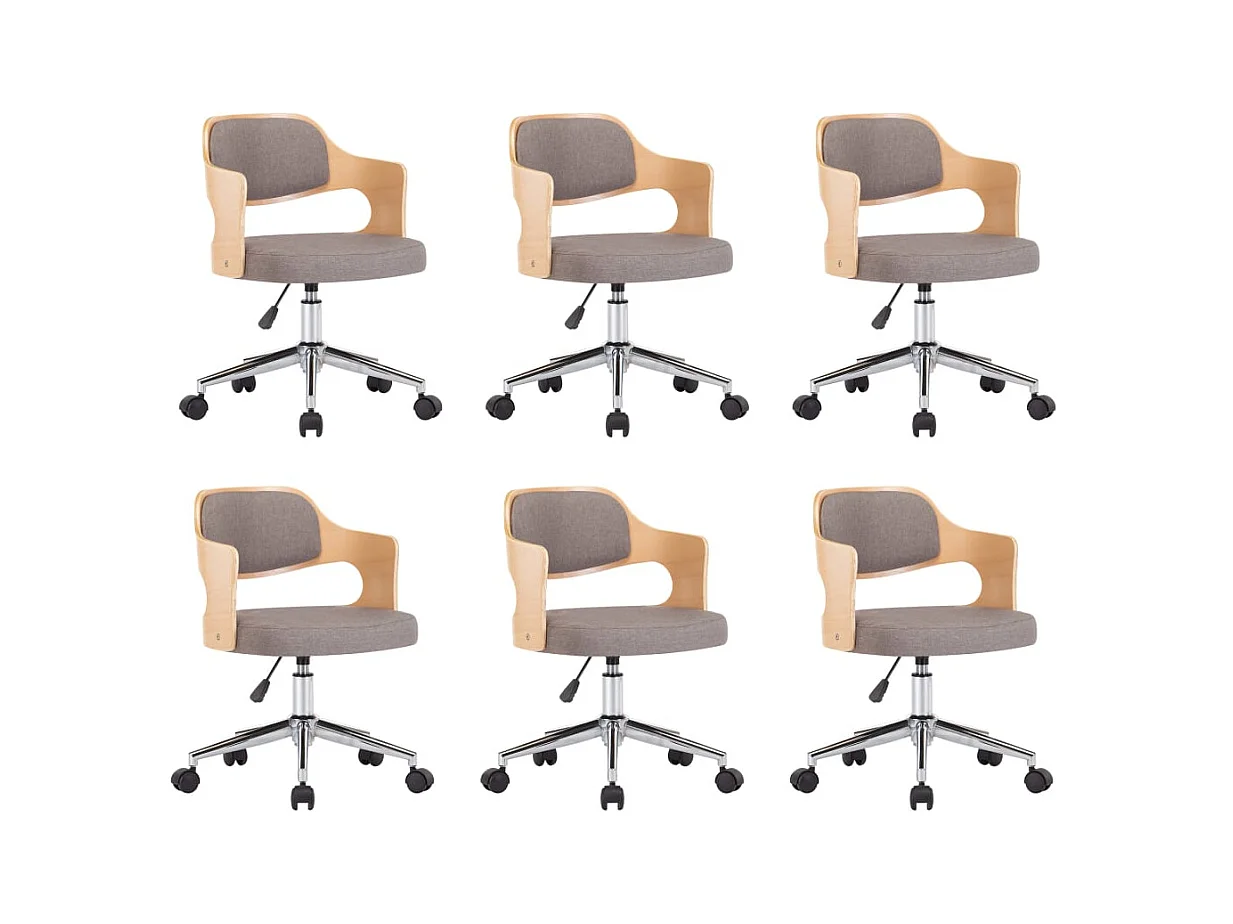 Chaises pivotantes à manger lot de 6 taupe bois courbé et tissu