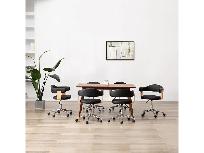 Eetkamerstoelen draaibaar 6 st kunstleer zwart