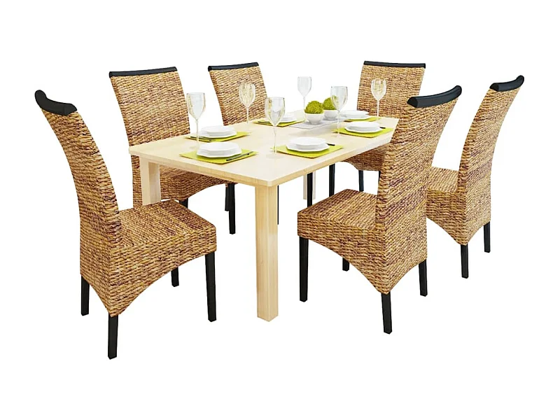Chaises à manger lot de 6 bois solide de manguier et abaca