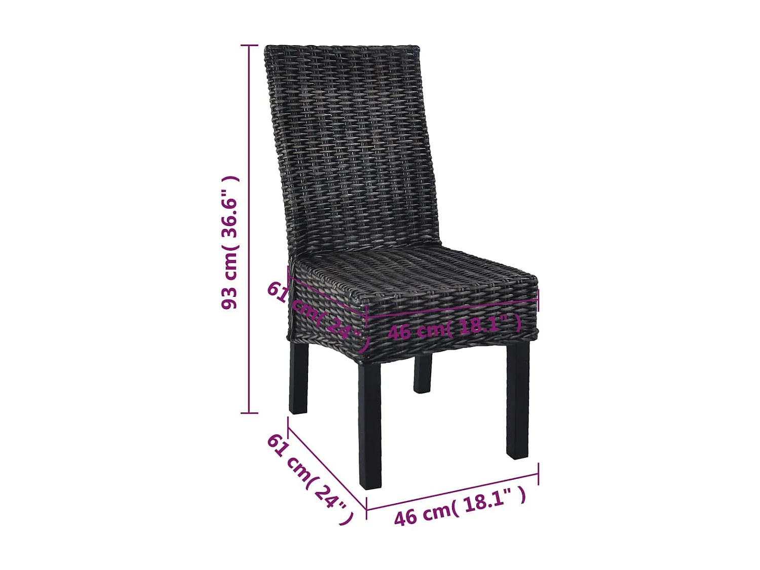 Eetkamerstoelen 6 st kubu rattan en mangohout zwart