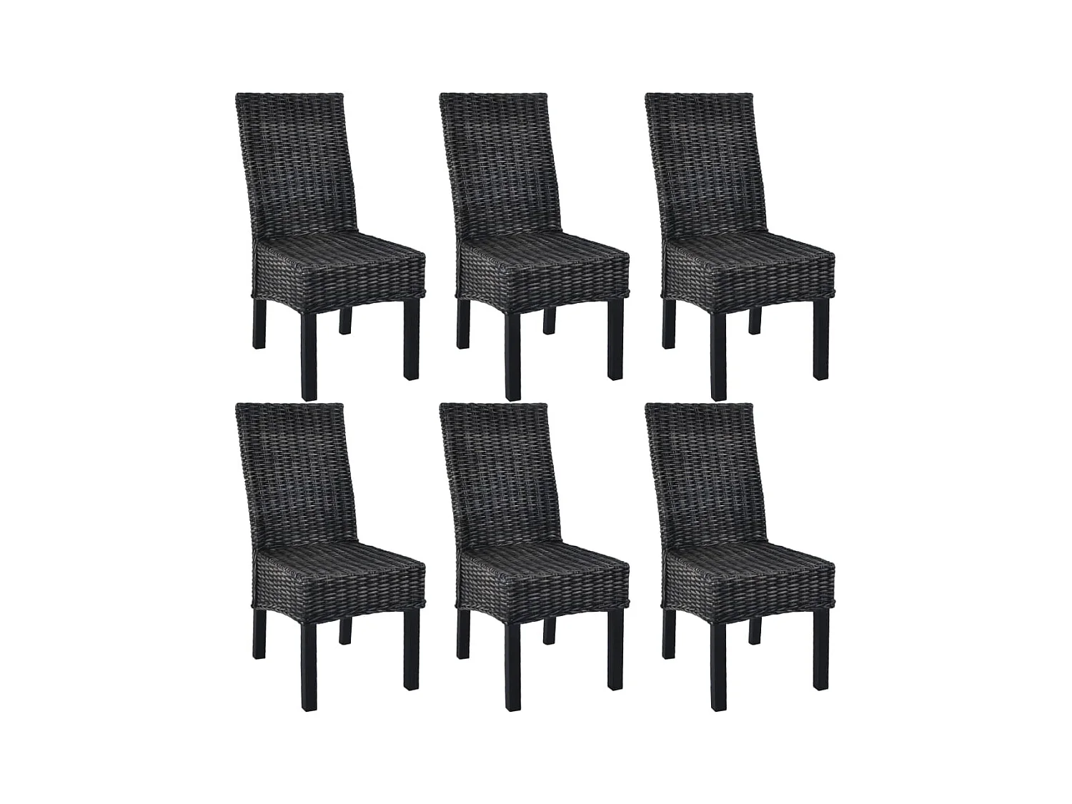 Chaises à manger lot de 6 noir rotin Kubu et bois de manguier