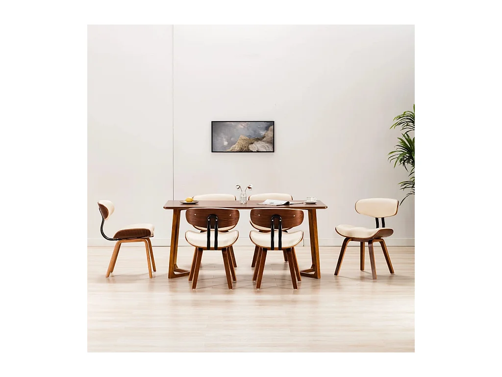 Chaises à manger lot de 6 crème bois courbé et similicuir