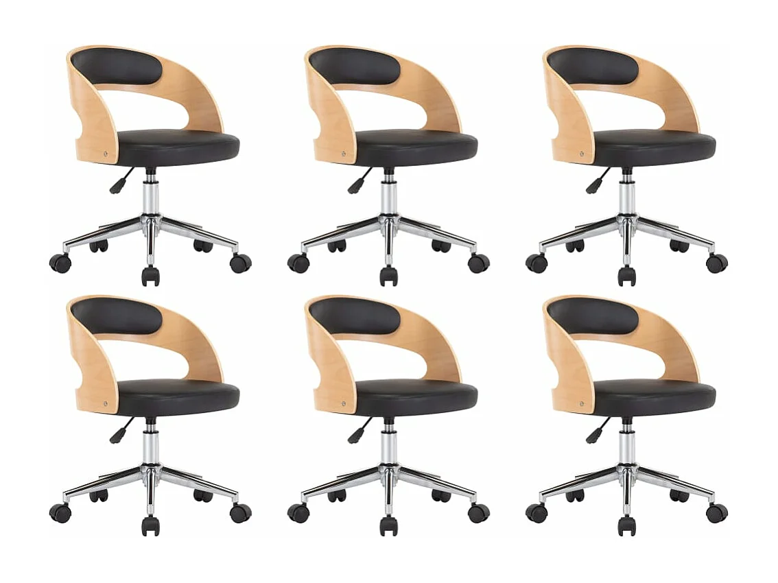 Eetkamerstoelen draaibaar 6 st gebogen hout en kunstleer zwart