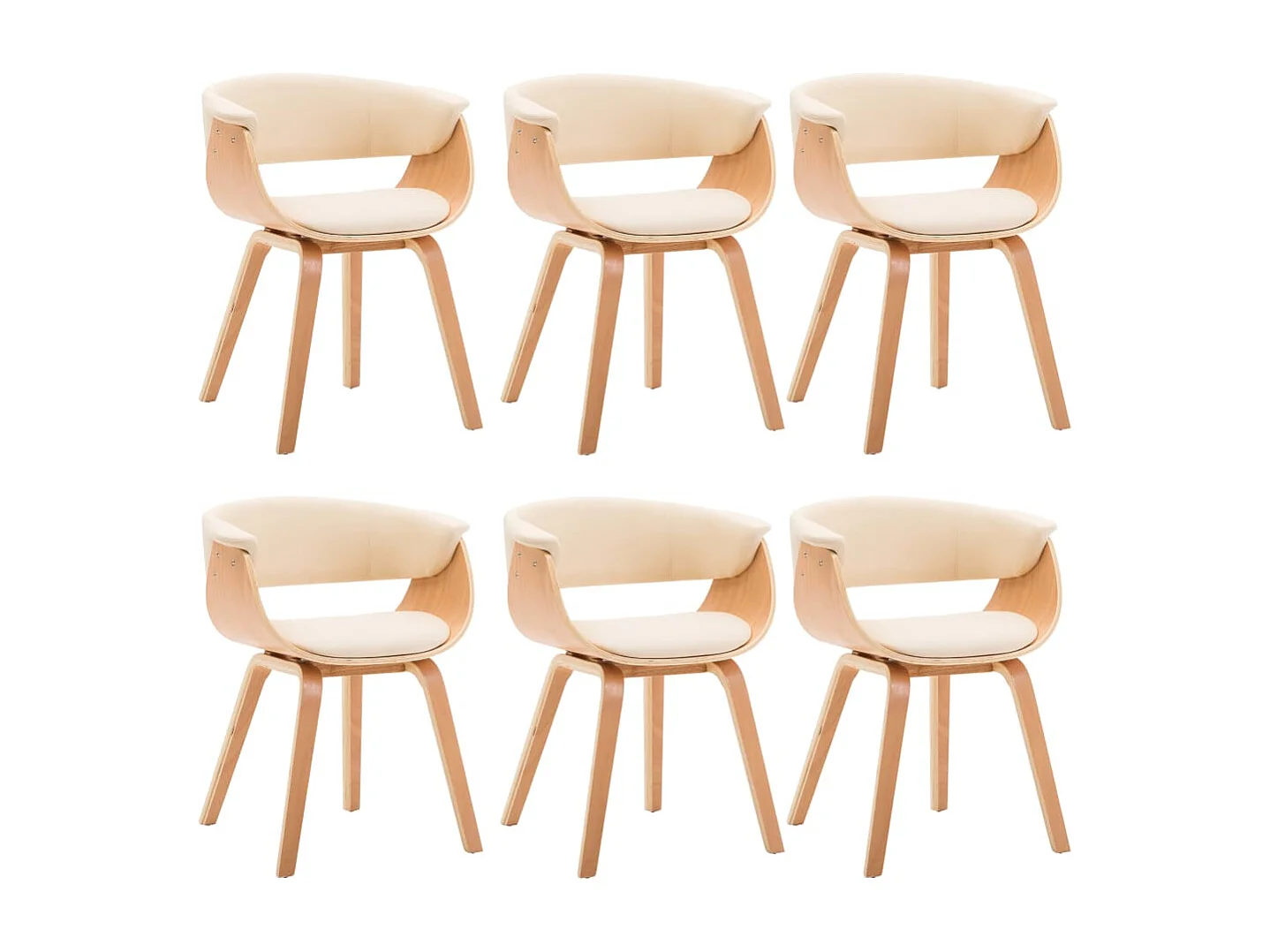 Eetkamerstoelen 6 st gebogen hout en kunstleer crème