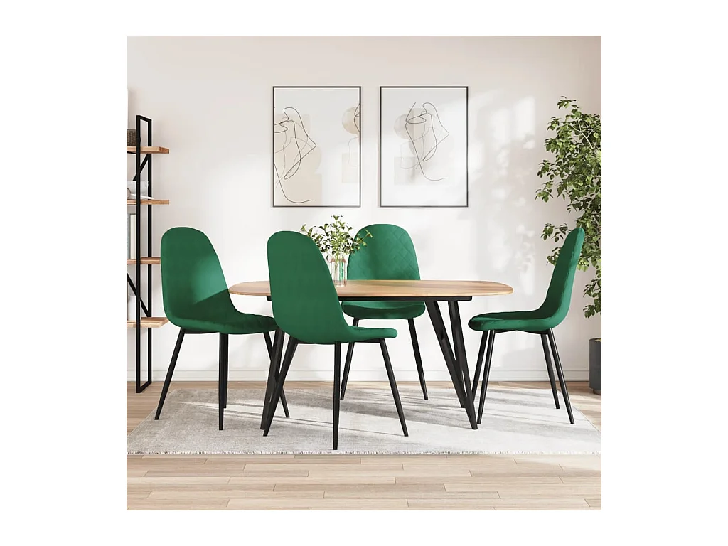 Chaises à manger lot de 4 Vert foncé Velours