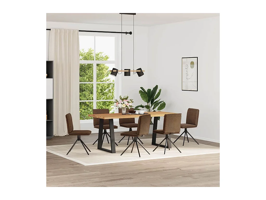 Chaises à manger lot de 6 marron similicuir daim