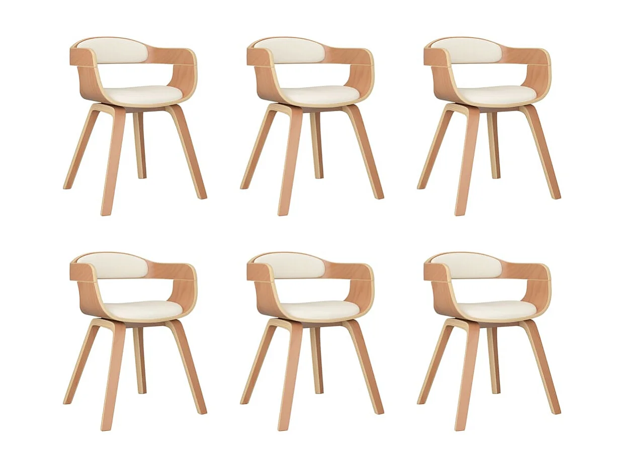 Chaises à manger lot de 6 crème similicuir et bois courbé