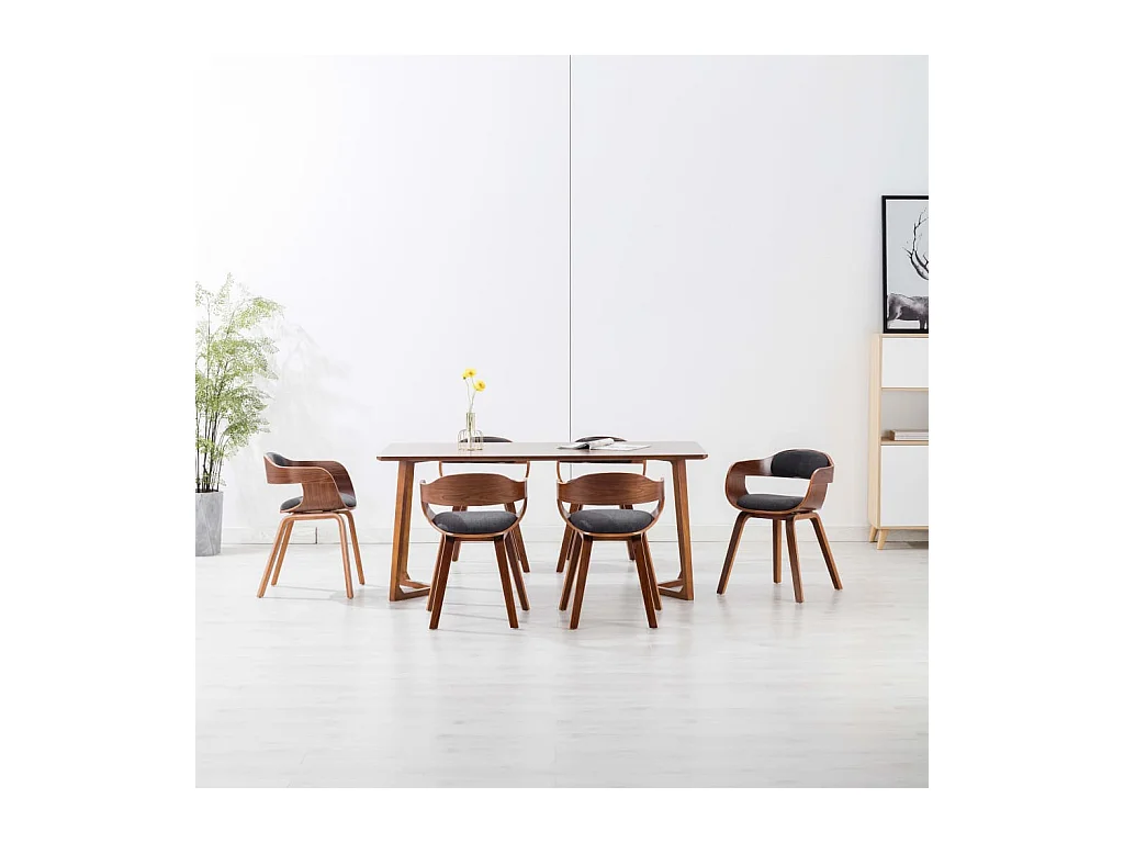 Chaises à manger lot de 6 gris foncé tissu et bois courbé