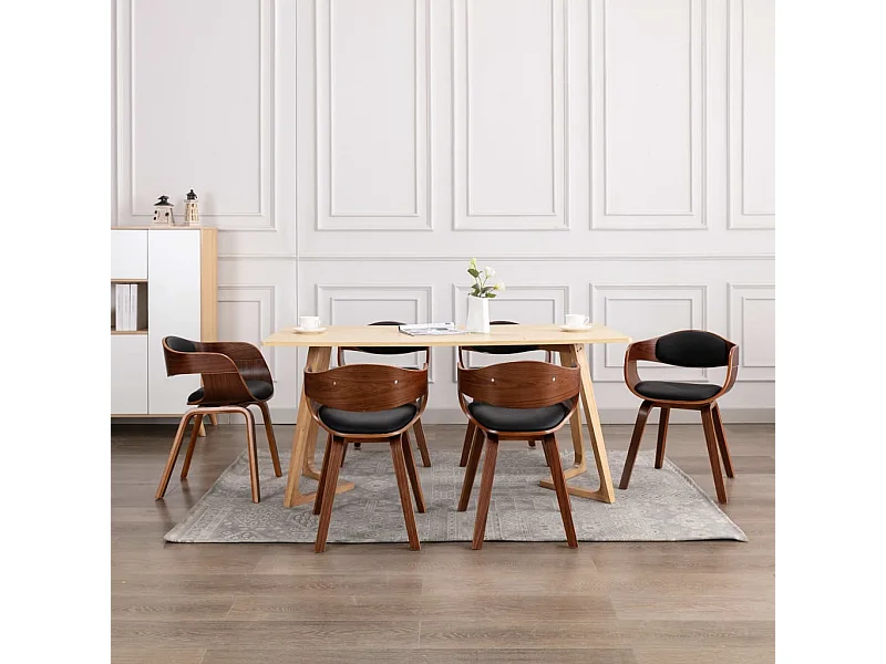 Eetkamerstoelen 6 st gebogen hout en kunstleer