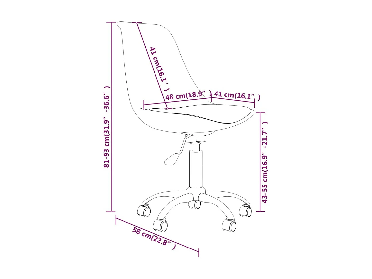 Chaises à manger pivotantes lot de 2 violet tissu