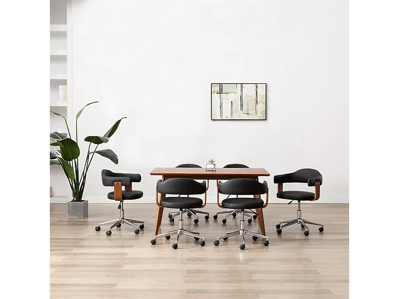 Sillas de comedor giratorias 6 unidades madera curvada y cuero negro