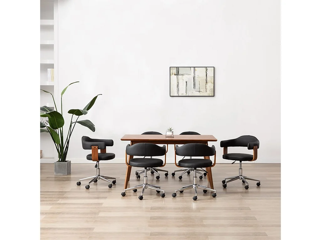 Eetkamerstoelen draaibaar 6 st gebogen hout en kunstleer zwart