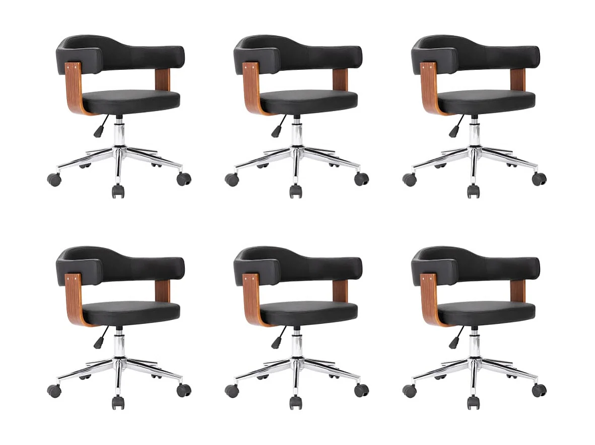 Eetkamerstoelen draaibaar 6 st gebogen hout en kunstleer zwart