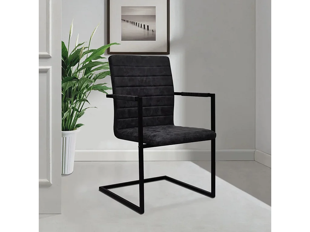 Cadeiras de jantar cantilever 2 peças couro artificial preto