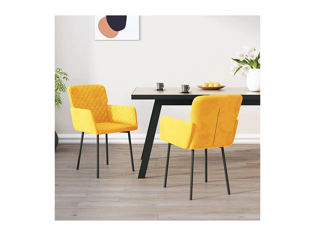 Chaises à manger lot de 2 Jaune Velours