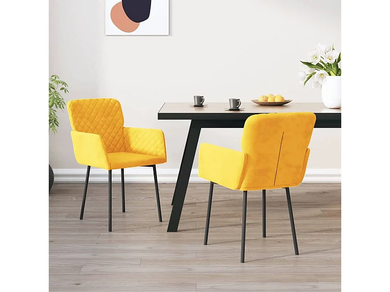 Chaises à manger lot de 2 Jaune Velours