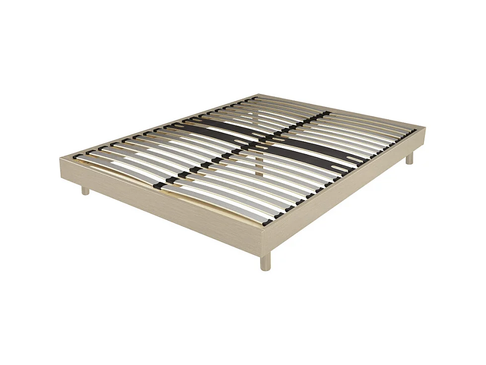 Sommier déco en Kit + pieds 160x200 - Decokit 36 lattes bois - Chêne clair - H. 13 cm