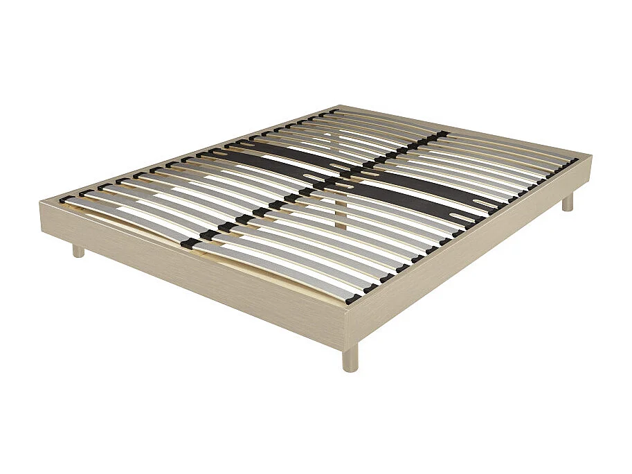 Sommier déco en Kit + pieds 160x200 - Decokit 36 lattes bois - Chêne clair - H. 13 cm