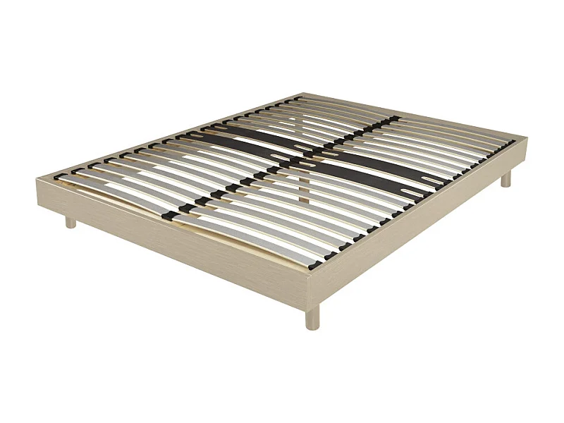 Sommier déco en Kit + pieds 160x200 - Decokit 36 lattes bois - Chêne clair - H. 13 cm