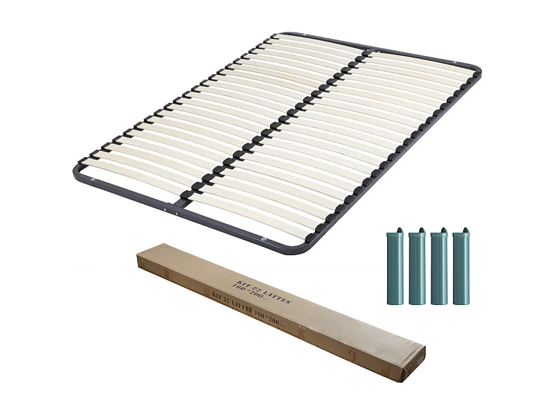 Sommier démontable + pieds 160x200 22 lattes - 44 lattes bois - Fabrication française