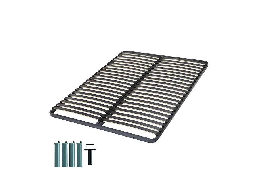Sommier à lattes + pieds 140x190 Artemis - 42 lattes bois - Fabrication française
