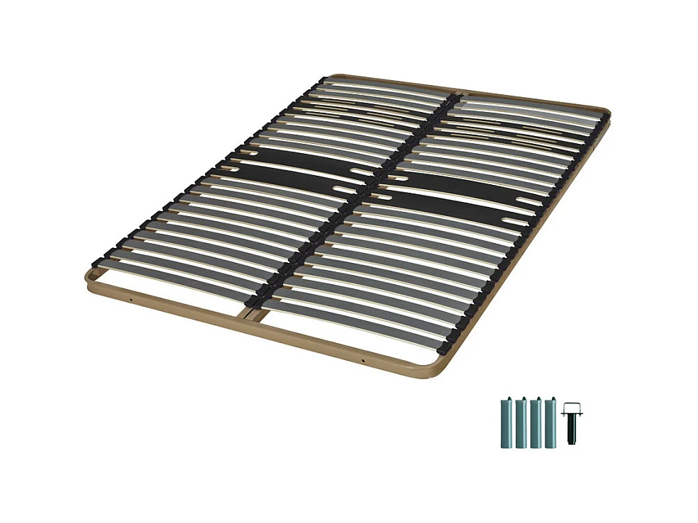 Sommier à lattes + pieds 140x190 C322 - 44 lattes bois - Fabrication française