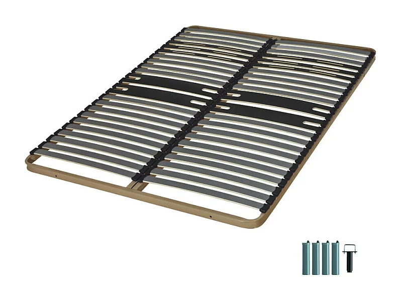 Sommier à lattes + pieds 140x190 C322 - 44 lattes bois - Fabrication française