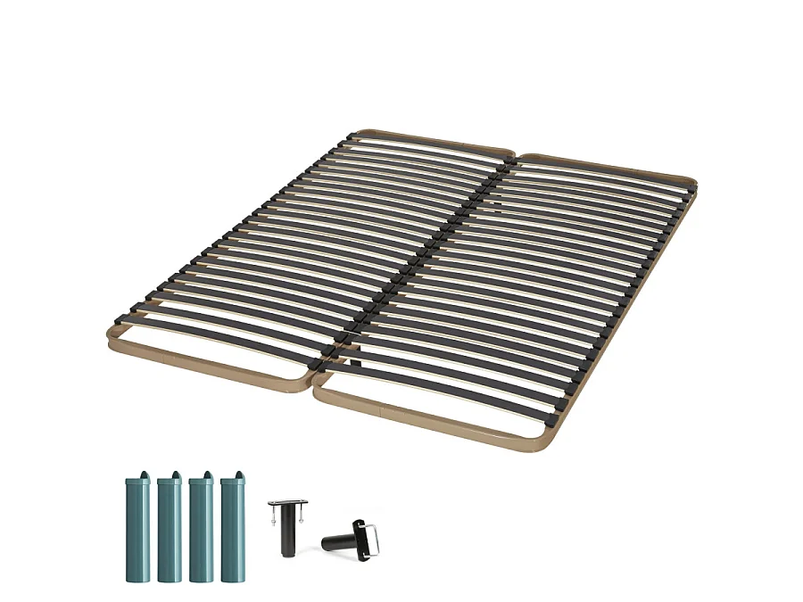 Sommier à lattes + pieds 2x70x190 Theta - 48 lattes bois - Fabrication française