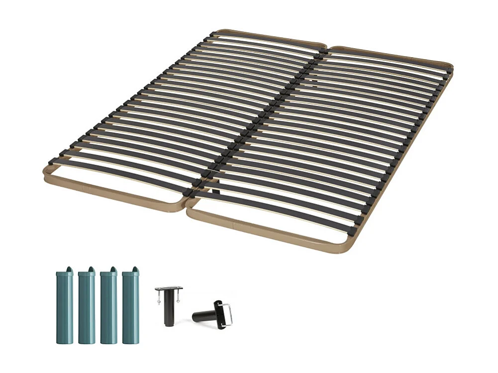 Sommier à lattes + pieds 2x70x190 Theta - 48 lattes bois - Fabrication française