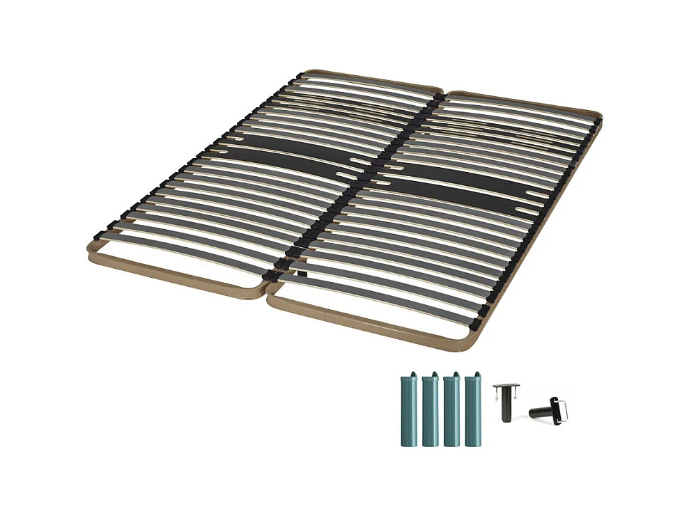 Sommier à lattes + pieds 2x80x200 C322 - 46 lattes bois - Fabrication française