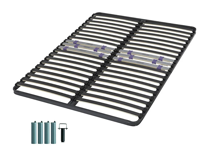 Sommier à lattes + pieds 140x190 C223 - 40 lattes bois - Fabrication française