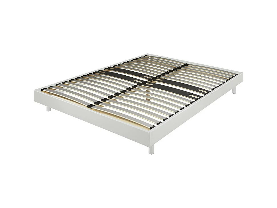 Sommier déco en Kit + pieds 160x200 - Decokit 36 lattes bois - Blanc - H. 13 cm
