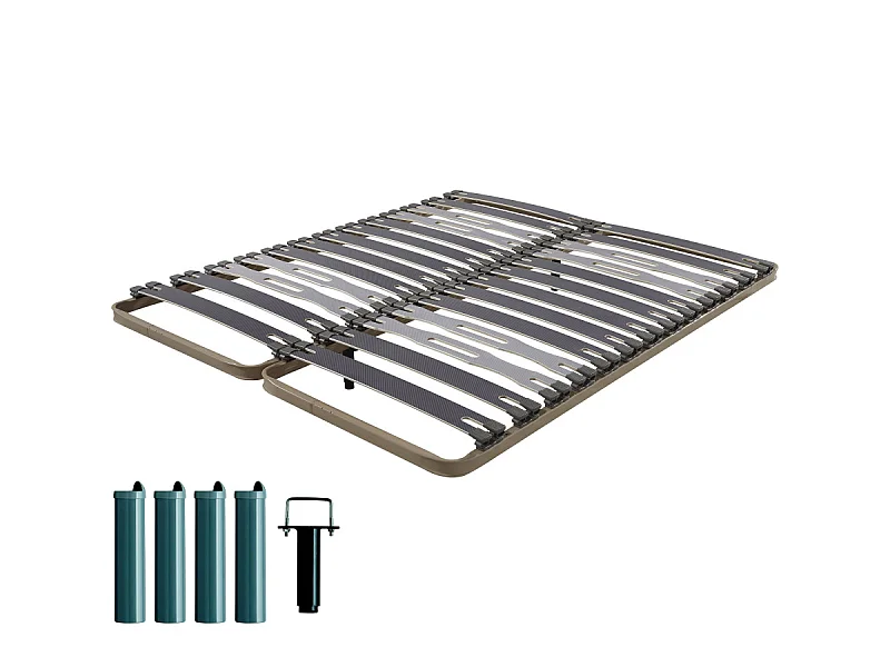 Sommier à lattes + pieds 2x90x200 Zeta - 26 lattes bois - Fabrication française