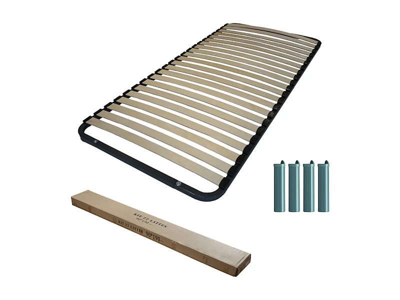 Sommier démontable + pieds 90x190 22 lattes - 22 lattes bois - Fabrication française
