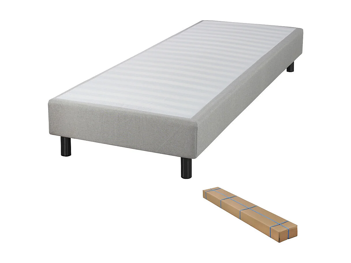 Sommier déco en Kit + pieds 160x200 - Newkit 40 lattes bois - Tissu lin - H. 18 cm