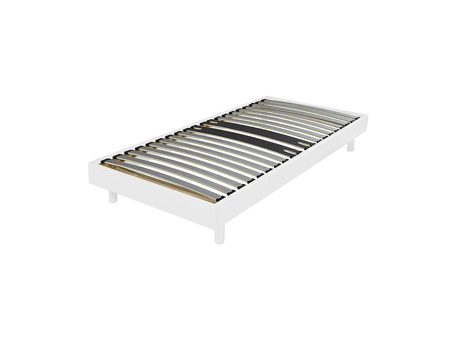 Sommier déco en Kit + pieds 90x190 - Decokit 18 lattes bois - Blanc - H. 13 cm