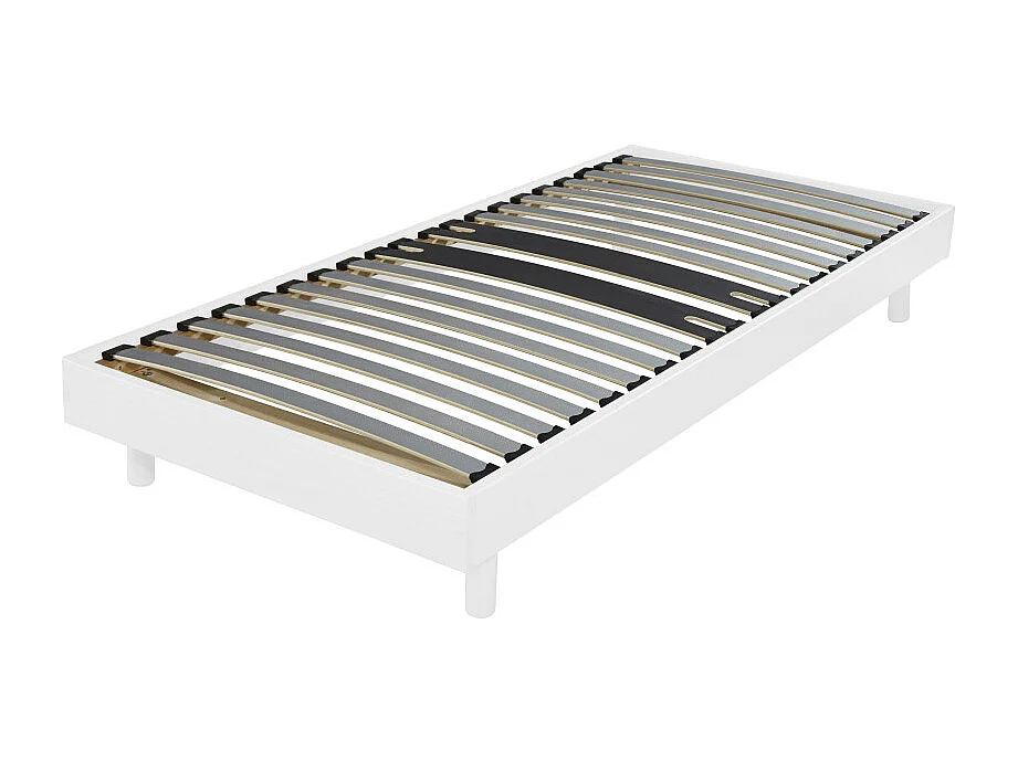 Sommier déco en Kit + pieds 90x190 - Decokit 18 lattes bois - Blanc - H. 13 cm