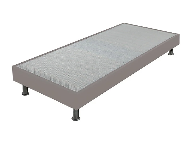 Sommier tapissier + jeu de pieds 90x200 Omega simili taupe 18 lattes