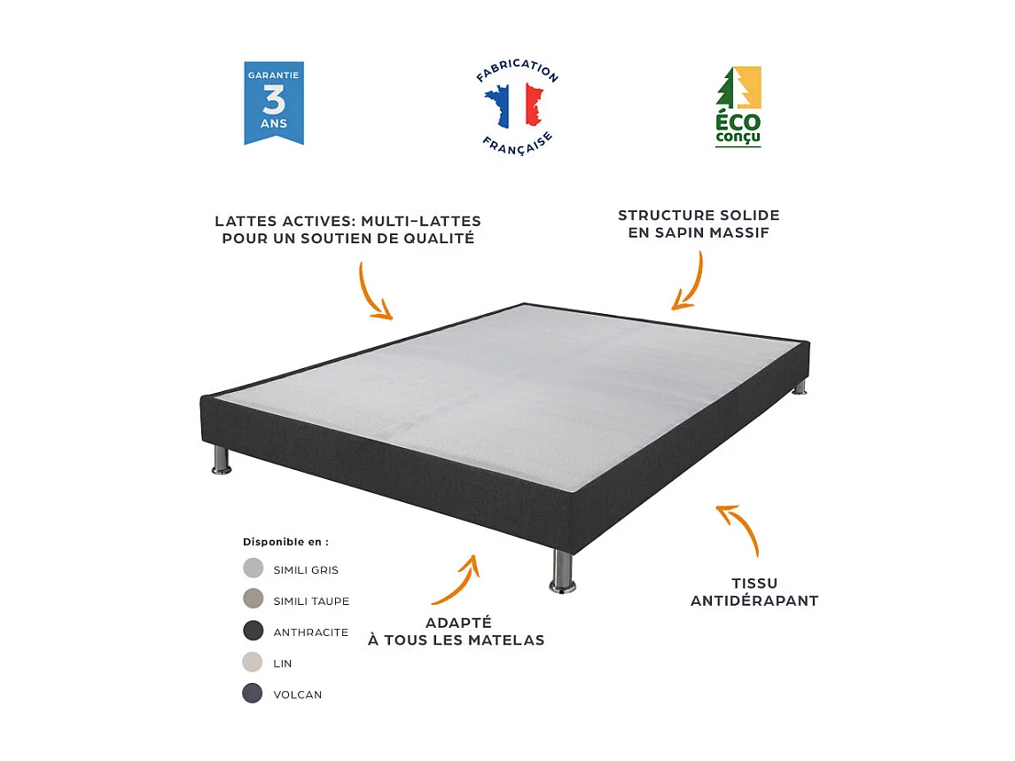 Sommier tapissier + jeu de pieds 140x190 Omega blanc 2x18 latte