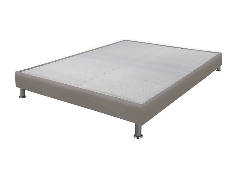 Sommier tapissier + jeu de pieds 120x190 Omega simili taupe 2x18 lattes