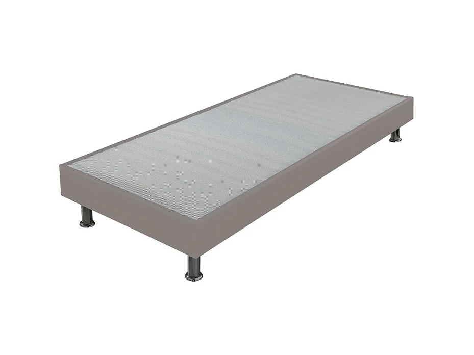 Sommier tapissier + jeu de pieds 90x190 Omega simili taupe 18 lattes